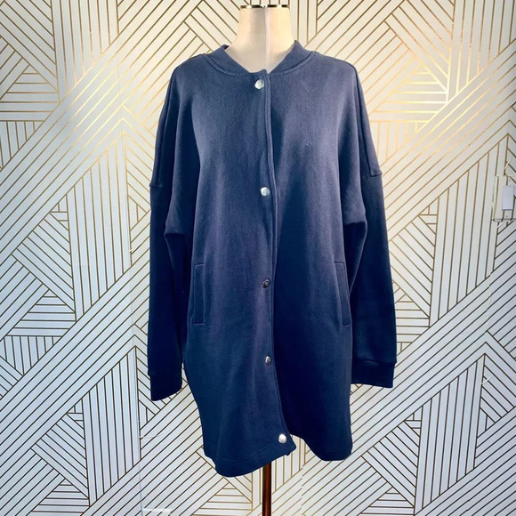 Anthropologie Deletta Murray Coat Sweatshirt Bomber Cotton Navy Blue Size Small - Picture 2 of 10